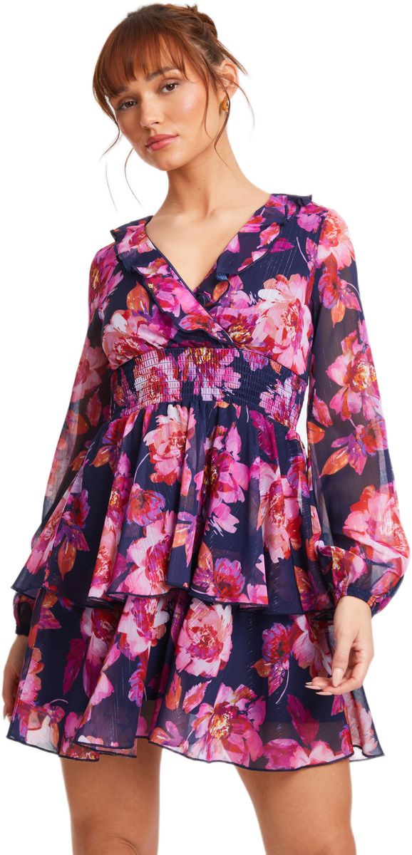 Quiz - Ladies Navy Chiffon Floral Tiered Skater Mini Dress | Shop Today ...