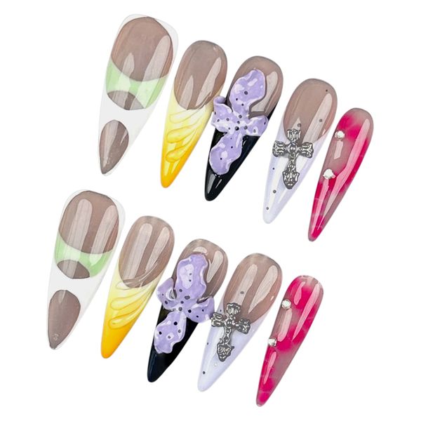 10 Pieces - Dark Elegance Stiletto Press-On Nails Set - Multicolor