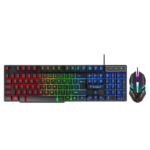 T-Wolf Gaming Keyboard and Mouse Combo RGB Backlit Mechanical Feel Keys