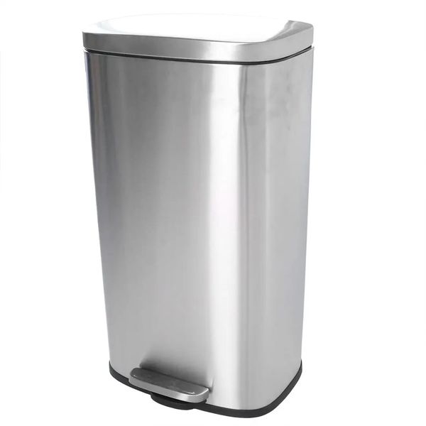 Pedal Bin with Soft Close, Square, Stainless Steel, 30 Litre