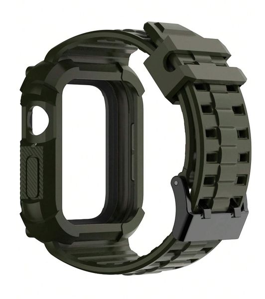 Military-Grade Silicone 45mm Apple Watch Band With Screen Protector - Green