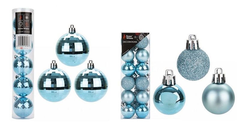 2 Pks Christmas Baubles Ice Blue