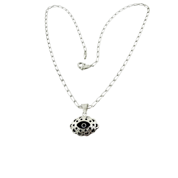 925 Sterling Silver Set Evil Eye Pendant and 45cm Chain