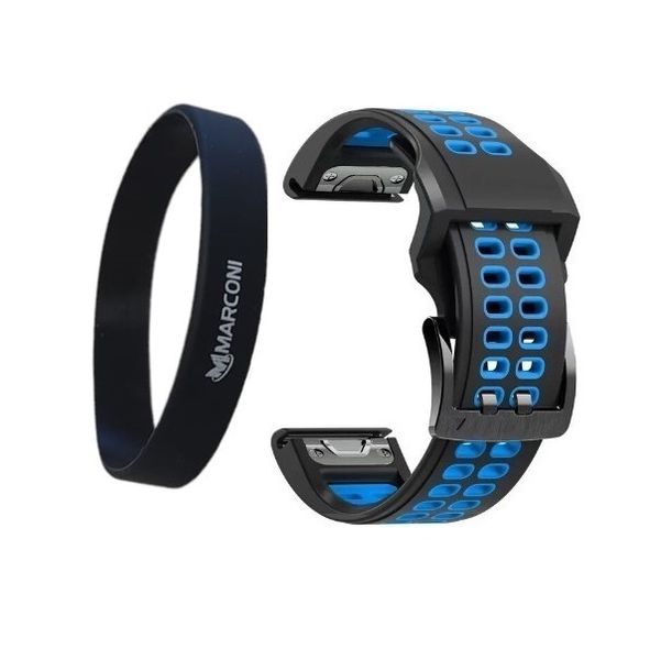 Silicone Strap for Samsung Watch 6 - 44mm - Black/Blue With Marconi Wristband