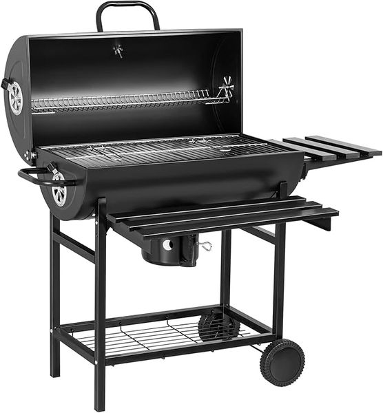 Charcoal Grill Barrel Style BBQ With Three Item Racks Outdoor