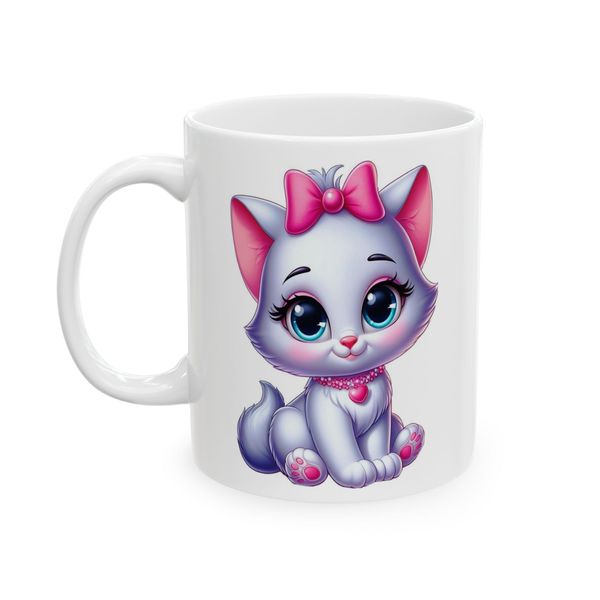 Cat Mug - Cat With Bow And Necklace Illustration