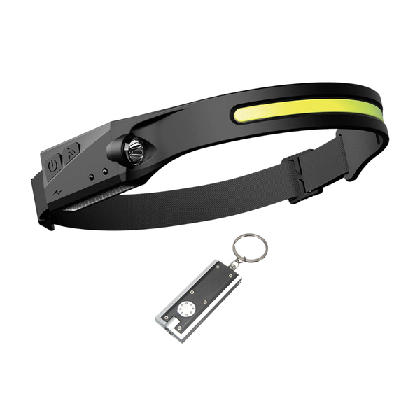 Multi-function LED Rechargeable Head Lamp &amp; Keyring Torch - 2 Pack