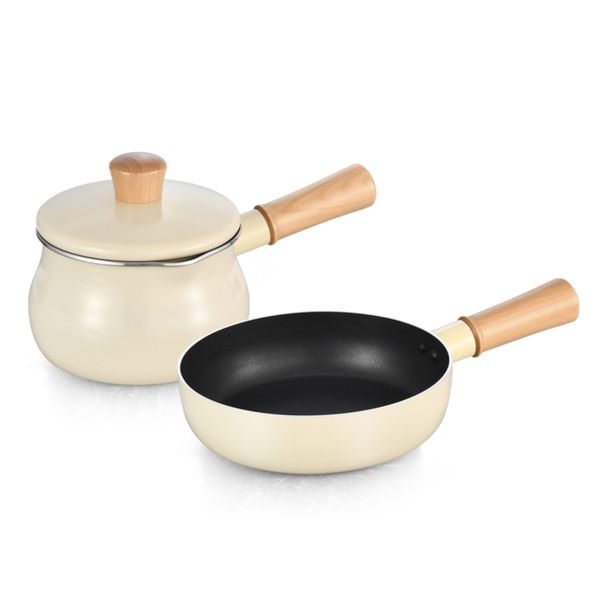 AIYI Cream White 2-Piece Aluminium Non-Stick Cookware Set AY129-012