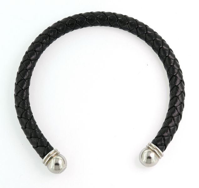 Braided Leather and Stainless Steel Cuff Bangle