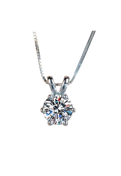 925 Silver-Plated Necklace with Classic Six-Prong Pendant