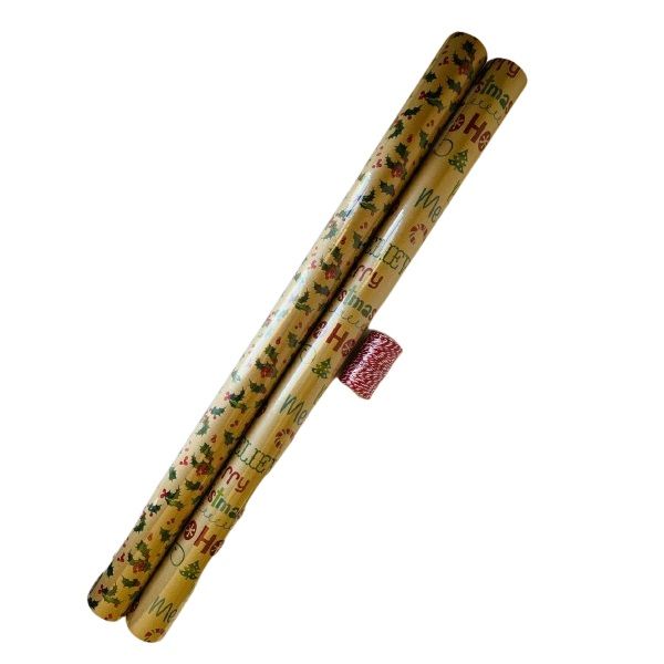Christmas Craft Gift Wrapping Paper 10m x 70cm (2 Rolls) &amp; Christmas String