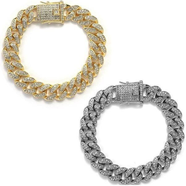 2PCS Pet Chain Collar, Diamond Cuban Link Collar with Secure Buckle