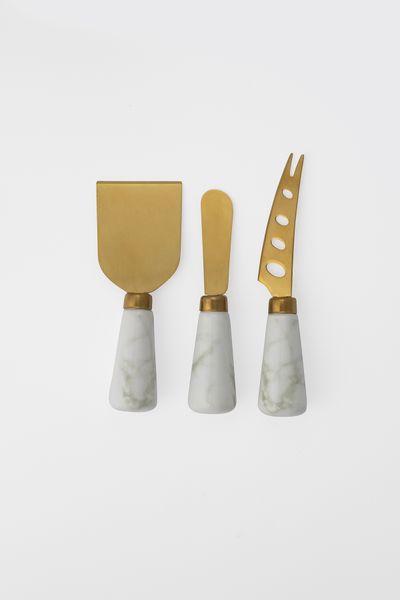 Nicolson Russell Marble and Gold Cheese Knife Set 3 Piece Set