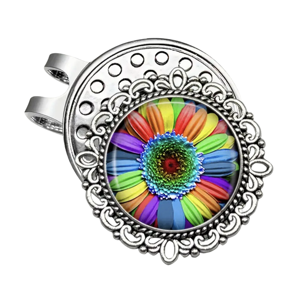 Golf Hat Clip with Removable Ball Marker - Colourful Pool Balls on Black