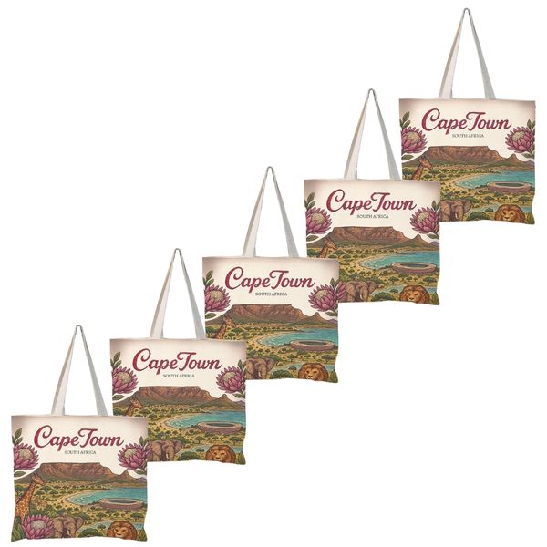 Eco Cape Town Reusable Canvas Tote Bag - 5 Pack CAN02 - 270GSM, 18L