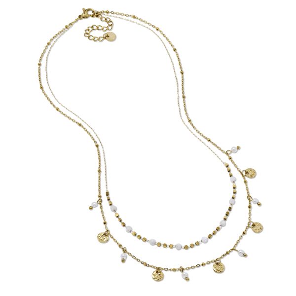 Lily &amp; Rose Waterproof Layered Disk &amp; Bead Stainless Steel Necklace