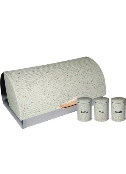 Dream World Dotted Bread Bin with 3 Piece Canister Set - White