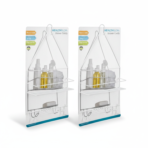 Healthglow Metal Shower Caddy - Rust-Resistant, 45x25 cm - 2 Pack