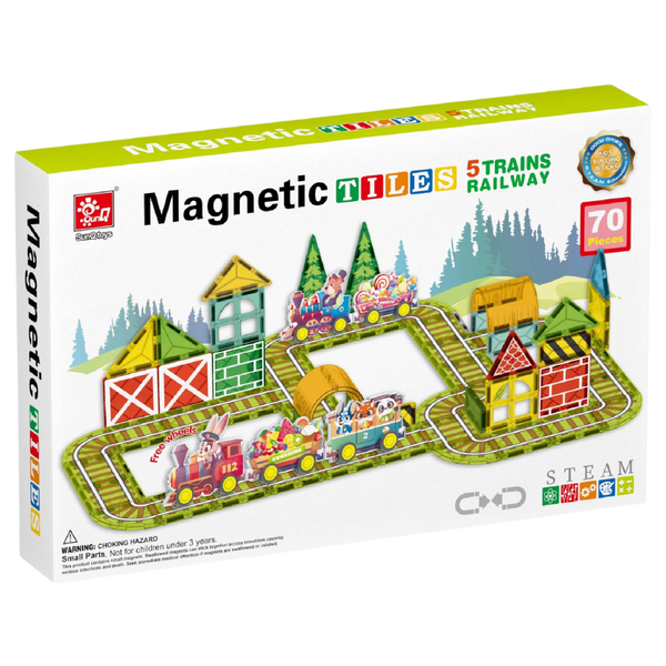 Magnetic Tiles - Railway Trains Set - 70 Pieces
