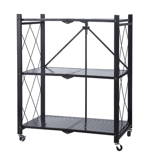 Carbon Steel 3-Tier Foldable Shelf - Black