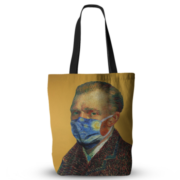 Van Gogh Wearing A Mask (Covid19): Cotton Printed Shopper Bag
