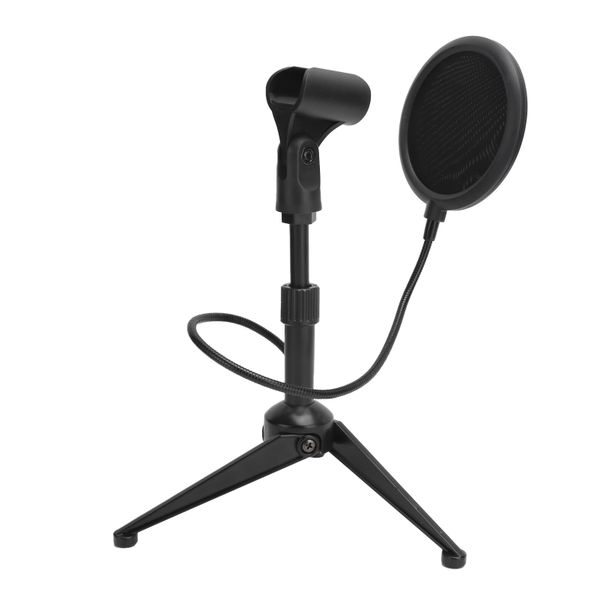 Foldable Desktop Mic Stand with Pop Filter, Tripod Holder