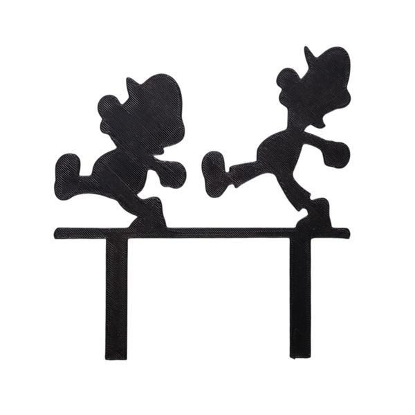 Mario &amp; Luigi Action Cake Topper - Running Duo Silhouette - 15cm Wide