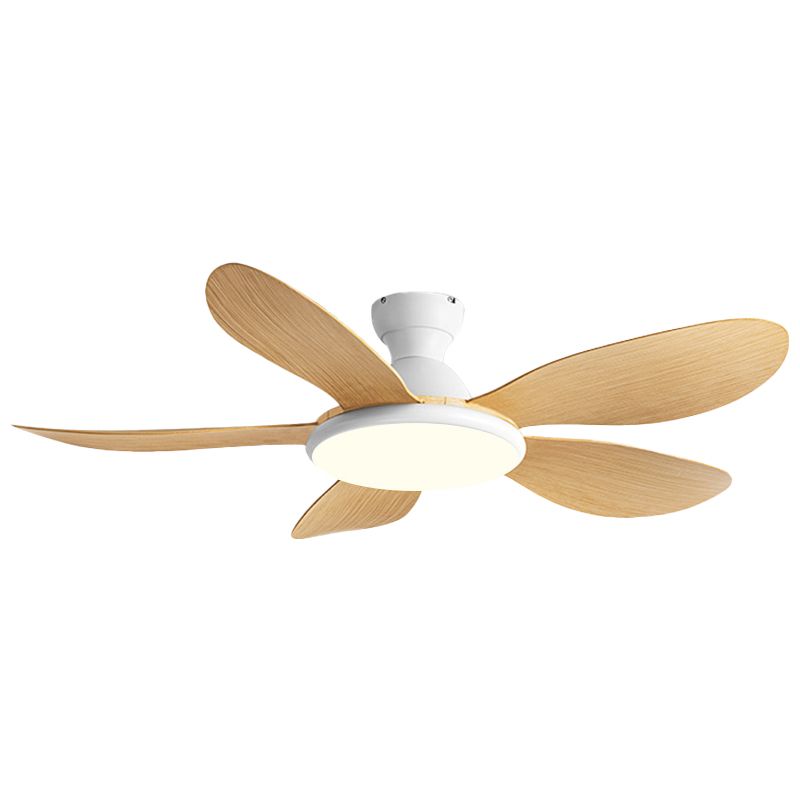 Modern 42" Ceiling Fan Light - White Body with Wooden ABS Blades + Remote