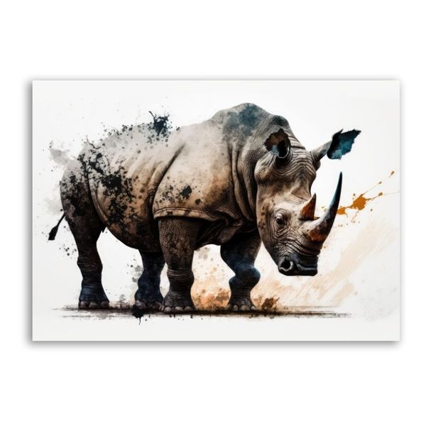 Watercolour Rhino Canvas Abstract Wall Art