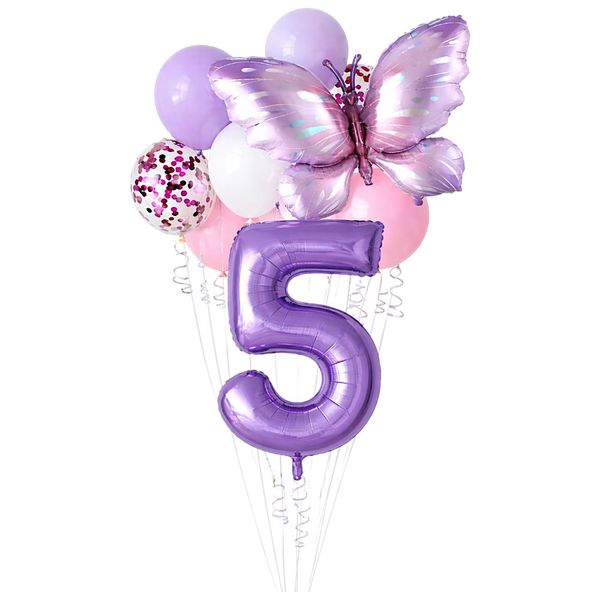 40 Inch - Purple Butterfly Number 5 - Balloon Set