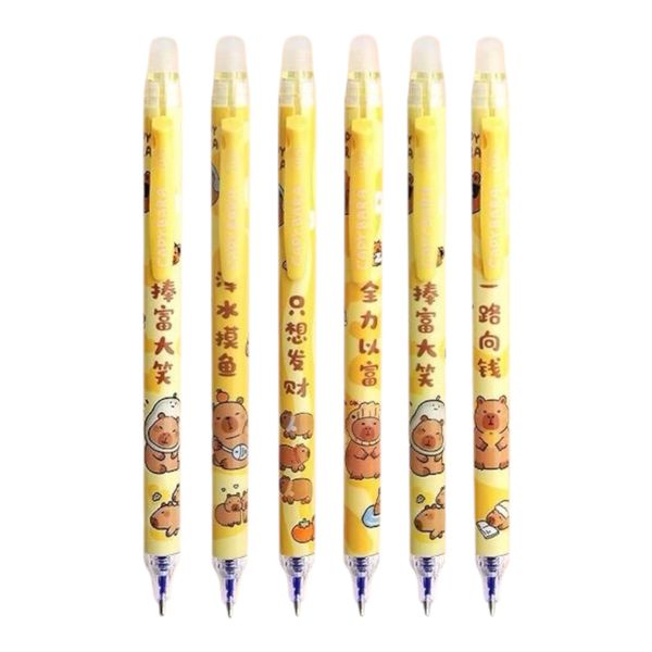 6pc Capybara Pattern ST Erasable Pen Set - Blue Ink, 0.5mm