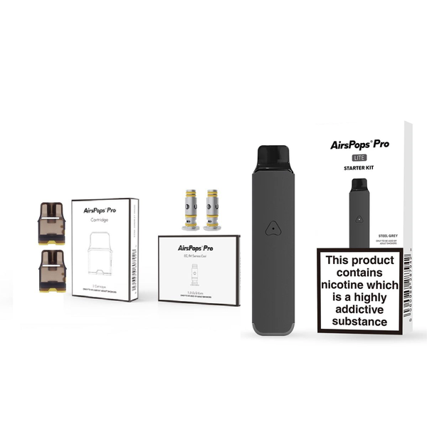 AirsPops Bundle - Pro Lite - Steel Grey 700 mAh &amp; Pro Coil Plus Cartridge