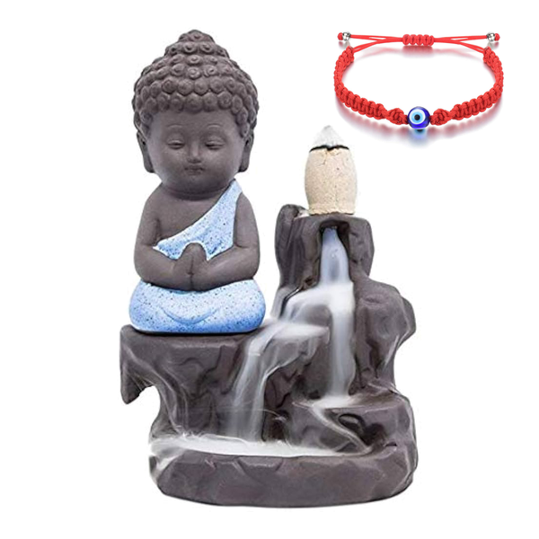 Backflow Incense Burner-Meditating Buddha &amp; Evil Eye Protection Bracelet