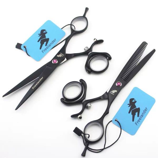 Black Swivel Handle Stainless Steel Thinning Hair Salon Scissors 6 Inch