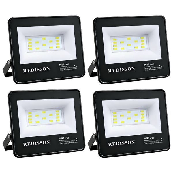 REDISSON 4 Pack 10W LED Floodlight IP66 Waterproof Flood Light for Outdoor