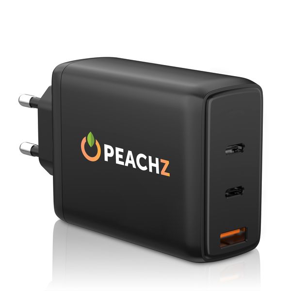 Peachz 100W GaN USB-C Fast Charger with 2×Type-C PD &amp;1 USB-A Laptop Adapter