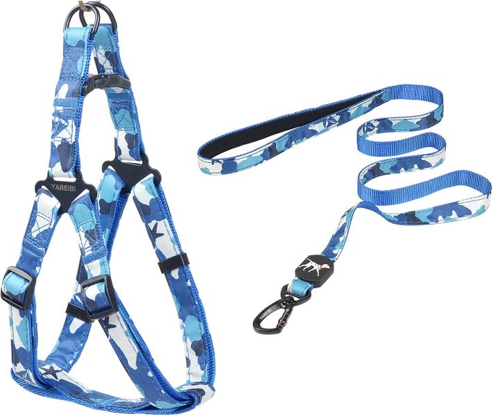 Pet Dog Harness Leash Set Adjustable Heavy Duty No Pull Halter - Blue