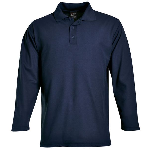 Tee &amp; Cotton Long Sleeve Pique Knit Polo Golfer Shirt