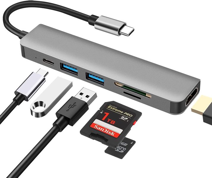 USB-C Hub, 6-in-1 DEMKICO Multiport Type-C Adapter
