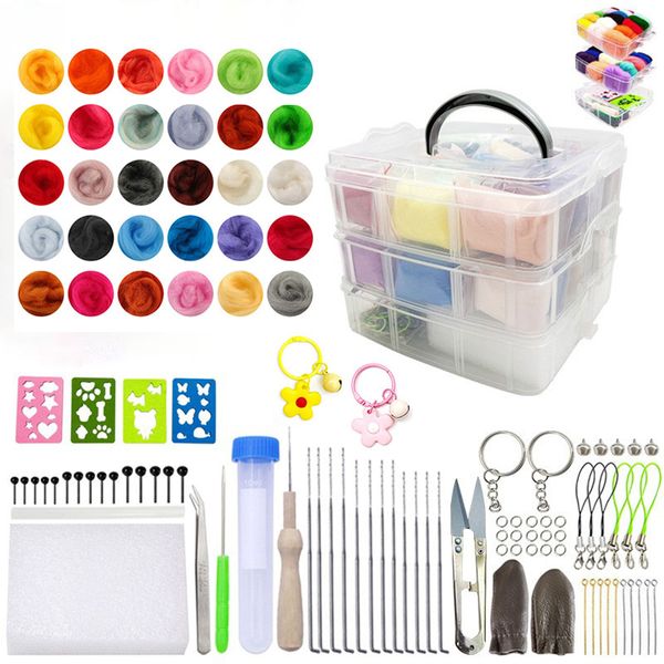 Premium DIY Felt Craft Kit: 30 Colors, 70s Wool, Tools, &amp; Storage Box