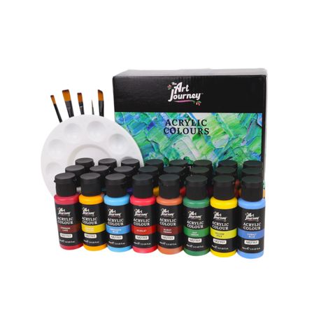 The Art Journey 24 Color 60ml Acrylic Paint with 5 Brushes and Palette Image