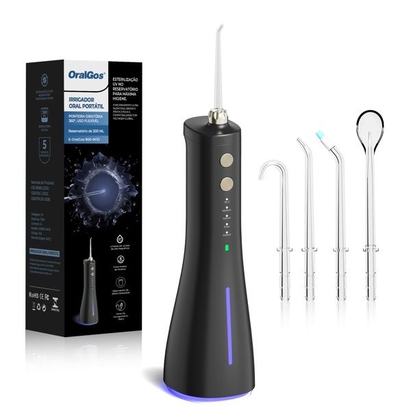 OralGos Portable Rechargeable UV Water Flosser 300ml IPX7 Oral Irrigator