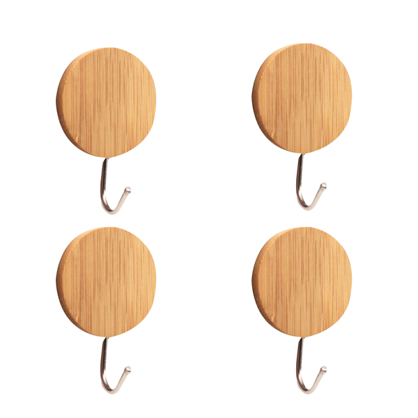 Wooden Self-Adhesive Hooks - Set of 4