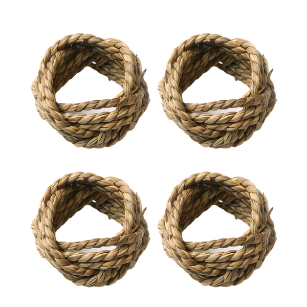 Hand-Woven Natural Rattan Napkin Ring Straw Western Buckle Dining
