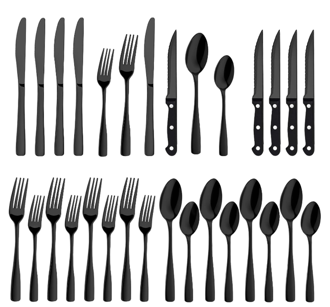 Silverware Set, Stainless Steel Flatware Service for 4 with Steak Knives