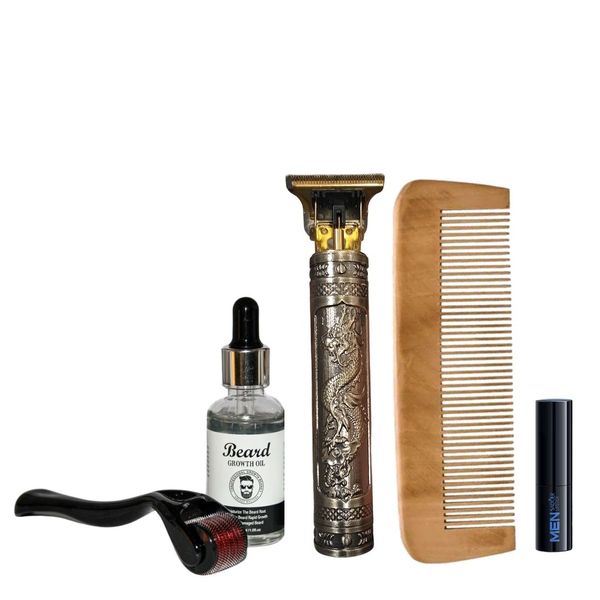 Hair Trimmer, Wood Comb, Derma Roller, Beard Growth Oil, Men Lipstick
