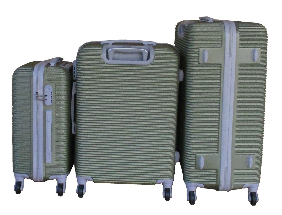 Green ABS 3-Piece Luggage Set with Spinner Wheels and Telescopic