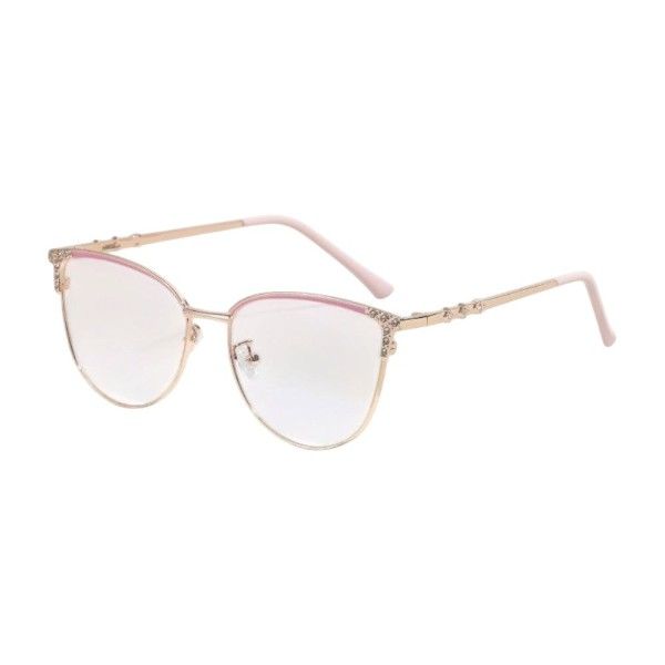 Cat Eye Rhinestone Detail Glasses - Pink/Gold/Transparent