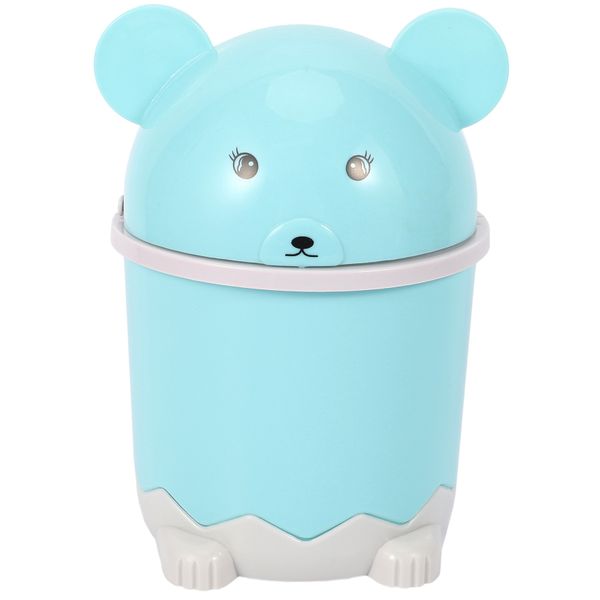 Trash Desktop With Lid Small Paper Basket Plastic Trash Can Blue