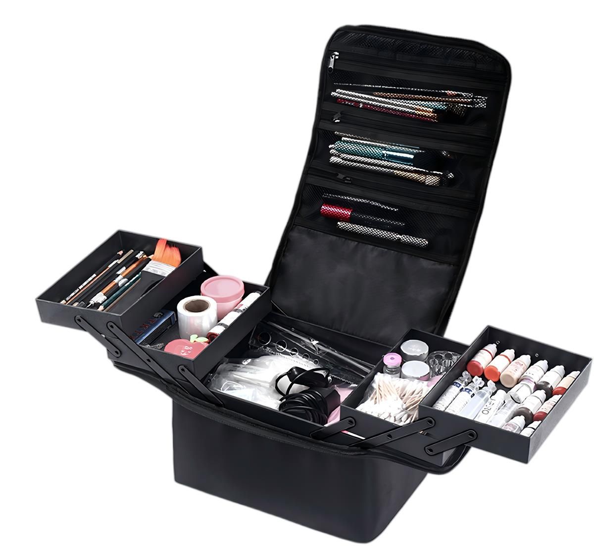 Portable Cosmetic Bag, Large Capacity Travel Makeup Case Organizer - Black